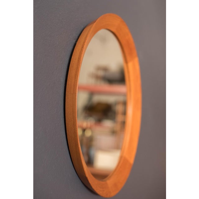 Mid-Century Modern Danish Modern Solid Teak Round Wall Hanging Mirror For Sale - Image 3 of 7