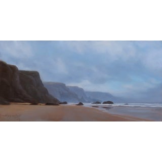 Carried by the Winds by Rob Alexander | Oil on hardwood panel Coastal landscape with cliffs and beach. For Sale
