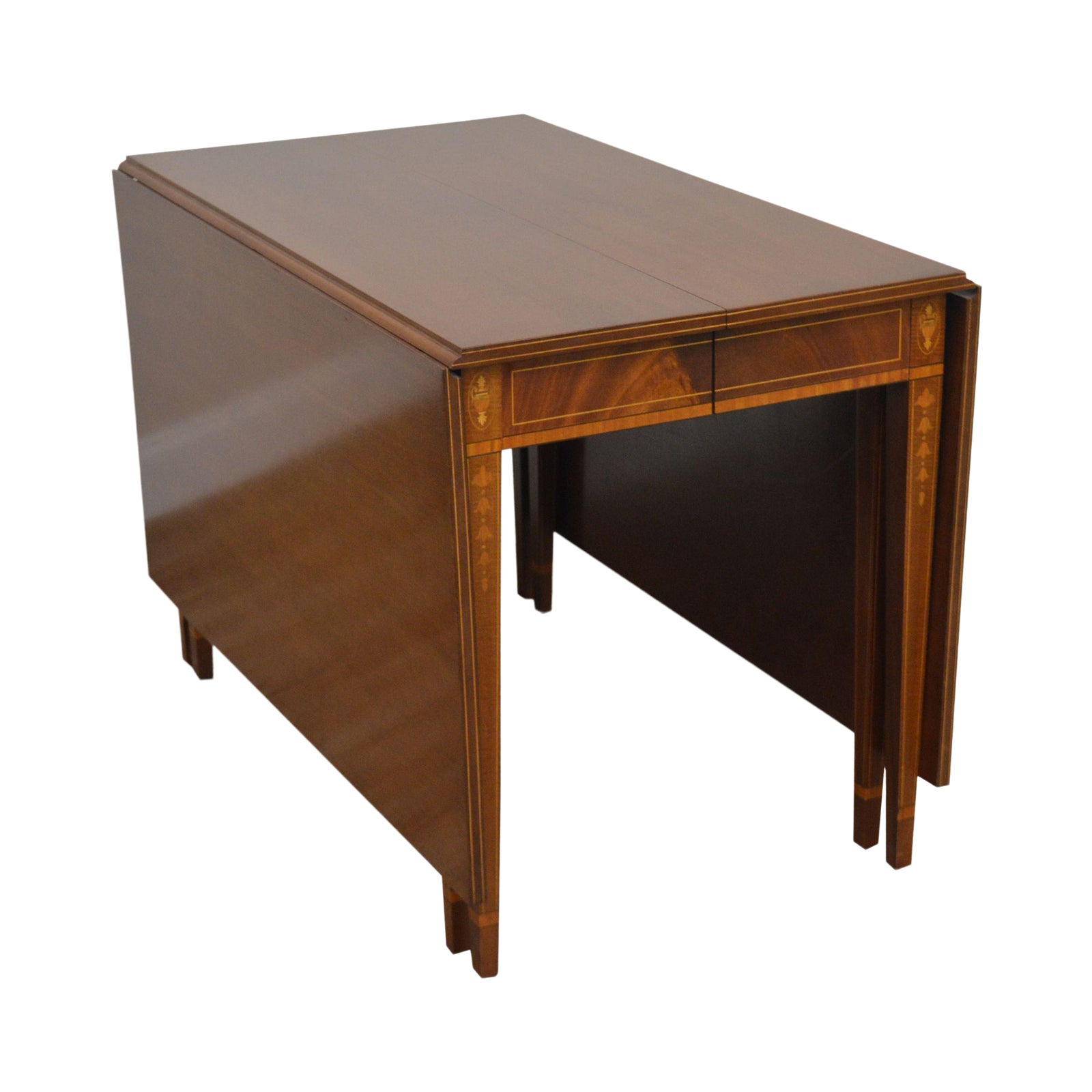 Federal Style Vintage Custom Mahogany Inlaid Drop Side Dining Table