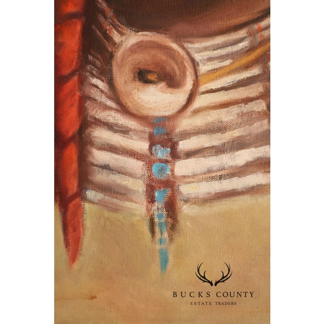 Early 21st Century Framed Native American Portrait Painting Signed Wil Hamond 1981 "Lone Hawk" For Sale - Image 5 of 18