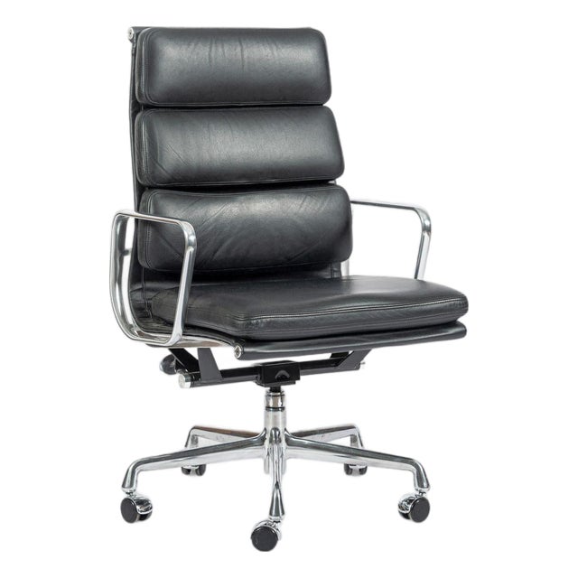 Eames for Herman Miller Tall Black Leather Desk Chair Soft Pad For Sale