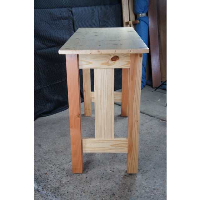 Brown Late 20th Century Rustic Natural Pine Farmhouse Workbench Tall Desk Footrest Hall Table Console For Sale - Image 8 of 12