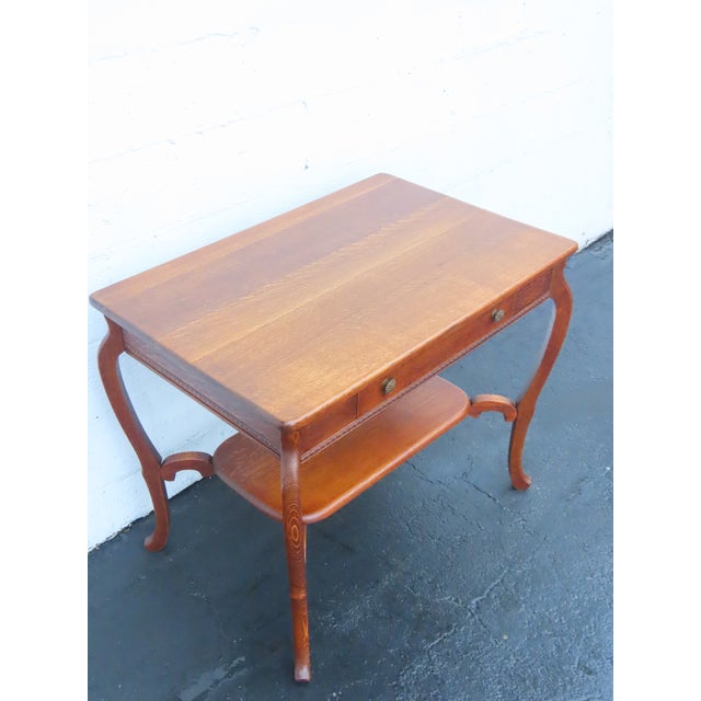 Early 1900s Tiger Oak Writing Office Desk Console Table 6675 For Sale - Image 11 of 15