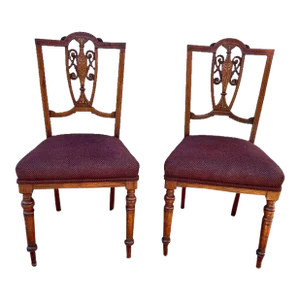 Early 20th Century Pair of Antique English Edwardian Style Marquetry. Inlaid Side Chairs