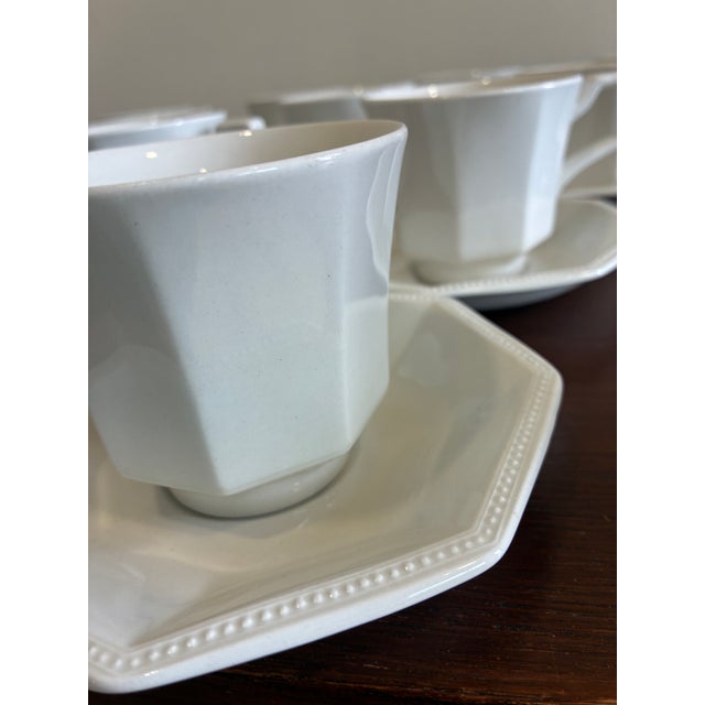 Vintage Johnson Brothers Heritage White Ironstone Cups & Saucers — Set of 10 For Sale - Image 14 of 16