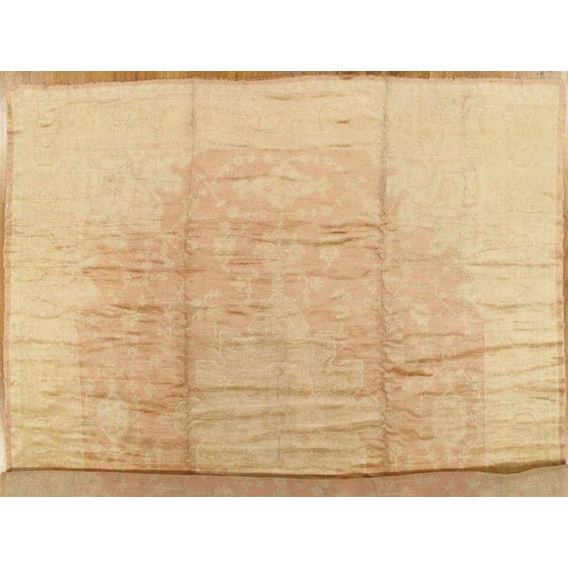 Antique Turkish Angora Oushak Carpet, Handmade Oriental Rug Shrimp, Pink, Ivory For Sale - Image 18 of 18