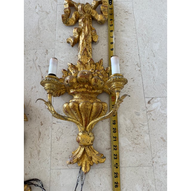 Vintage Italian Brass & Crystal Wall Sconces - a Pair For Sale - Image 6 of 7