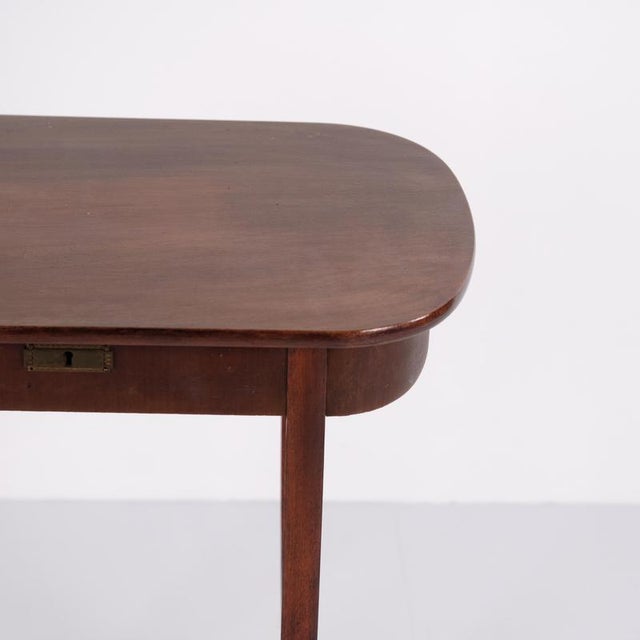 Mahogany Lamp Table or Sewing Table with Brass Lock and Tapered Legs, 1920 For Sale - Image 6 of 15