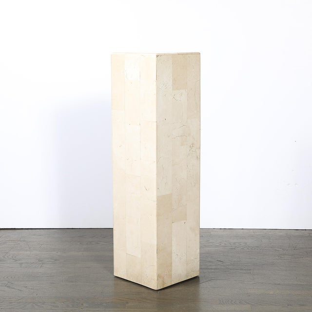 Pair of Mid-Century Modernist Tessellated Travertine Pedestals For Sale - Image 4 of 16