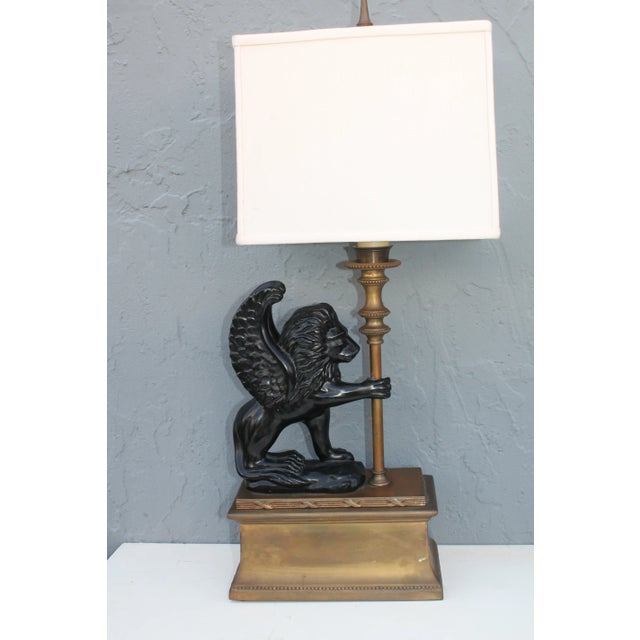 Traditional 1950s Traditional Style Table Lamp - "Winged Lion Holding Lamp" For Sale - Image 3 of 11