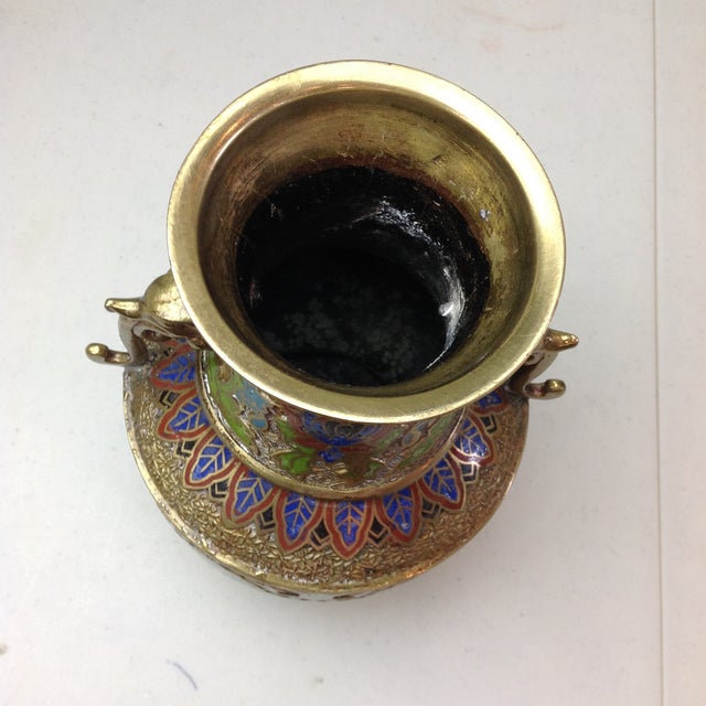 Vintage Japanese Dragon Handles Champleve Enamel Brass Vase Chairish