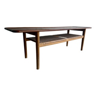 Mid-Century Modern Teak and Cane Coffee Table by Hans J. Wegner for Andreas Tuck For Sale