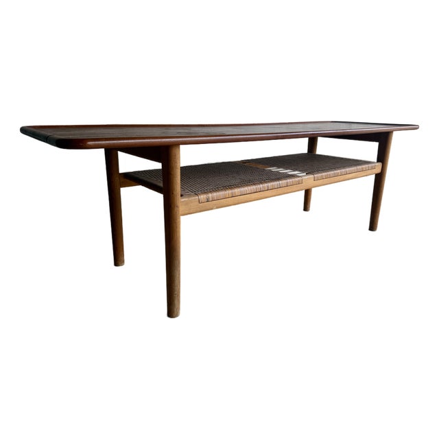 Mid-Century Modern Teak and Cane Coffee Table by Hans J. Wegner for Andreas Tuck For Sale