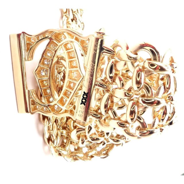 Metal 1990s Cartier Penelope Diamond Double C Three Row Yellow Gold Necklace For Sale - Image 7 of 17