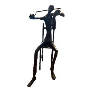 Vintage Mid-Century Metal Brass Seated Violinist Sculpture For Sale