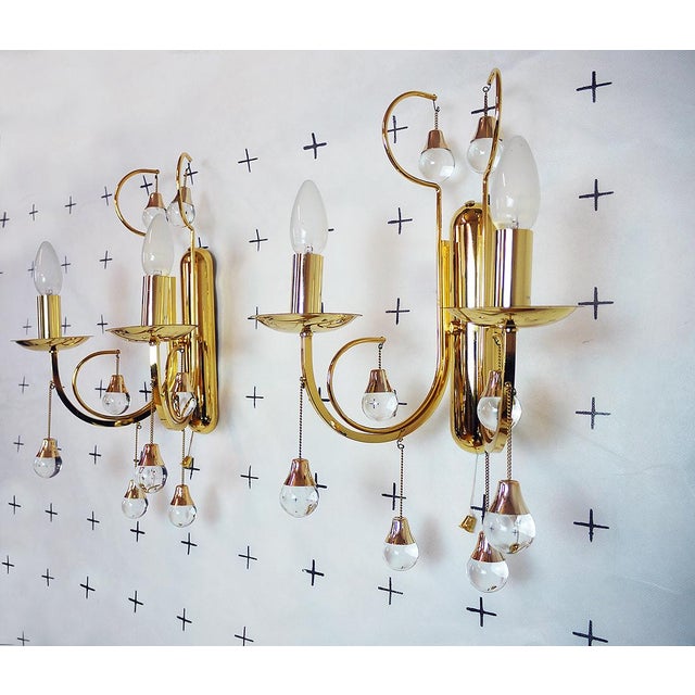 Gaetano Sciolari Italian Crystal and Gilded Brass Sconces by Gaetano Sciolari for Sciolari, 1960s, Set of 2 For Sale - Image 4 of 10
