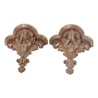 Pair Italian Gilt Wood Gold Finish Wall Bracket Shelves For Sale