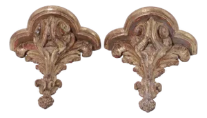 Pair Italian Gilt Wood Gold Finish Wall Bracket Shelves