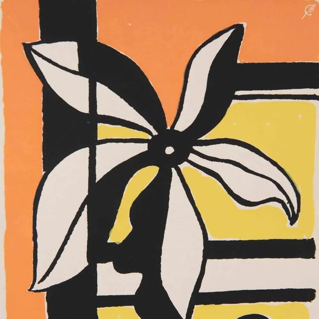 Flower on a Yellow and Orange Background, Screen Print, 1950s For Sale - Image 4 of 4