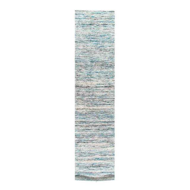 Pasargad Turquoise Sari-Silk Modern Flat Weave Runner 2'4'' X 10 For Sale