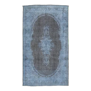 Handmade Blue and Gray Persian Overdyed Wool Rug With Rosette Motif 4 X 7