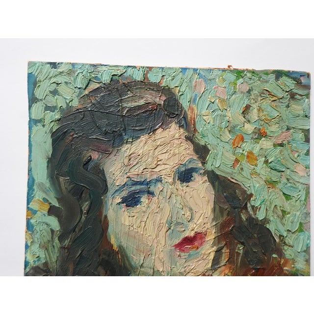 Mid 20th Century Mid 20th Century Impressionist Portrait of Woman in Red Dress Painting For Sale - Image 5 of 7