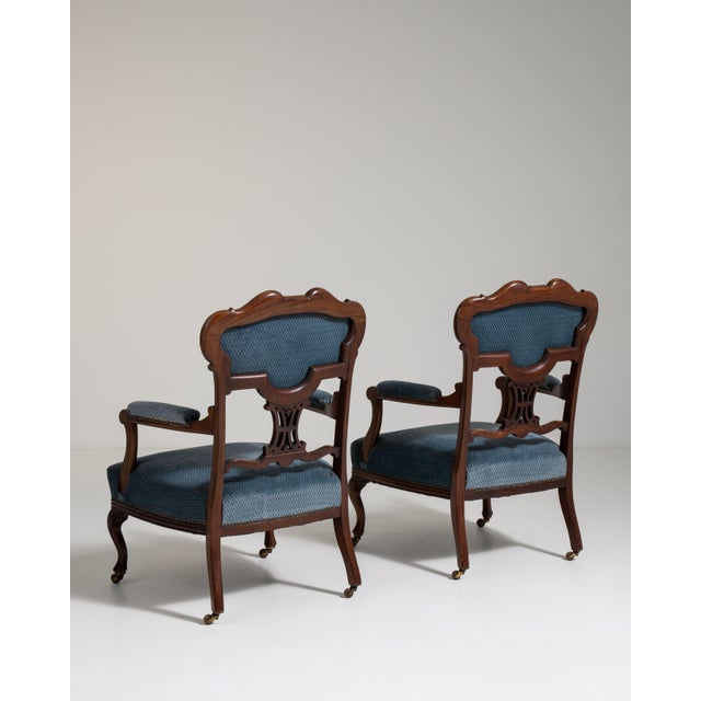 Pair of Louis XV Upholstered Armchairs, Rococo Style, United Kingdom, 19th Century For Sale In Greensboro - Image 6 of 12