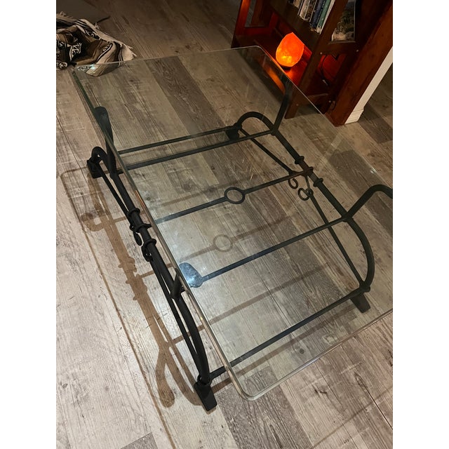 2000 - 2009 Brutalist Etruscan Style Wrought Iron Coffee Table With 3/4" Ogee Glass For Sale - Image 5 of 5
