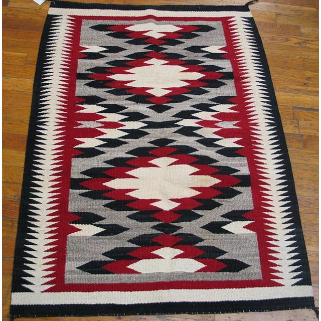 Gray Antique Allover Geometric 1930s Wool Rectangle Flat Weave Rug, Circa Date: 1930s. This exceptional flat weave textile...