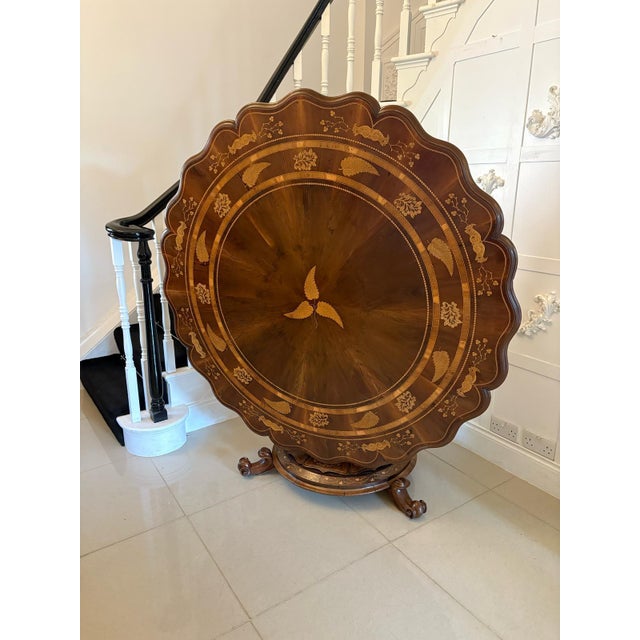 Large Antique Irish Killarney Marquetry Inlaid Yew Wood Centre Table attributed to the Egan Workshop, 1860 For Sale - Image 6 of 18