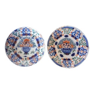 Dutch Delft Pottery Urn and Flower Plates - a Near Pair For Sale
