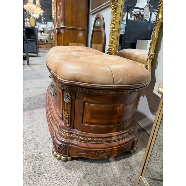 Wood Aico Amini “Cortina” Honey Walnut Leather Top Storage Bench / Bedside Bench For Sale - Image 7 of 8