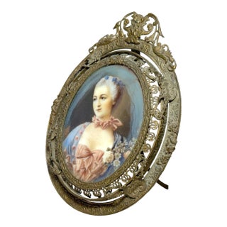 Antique 1800's Original Hand Painted Miniature Victorian Lady Portrait Framed For Sale