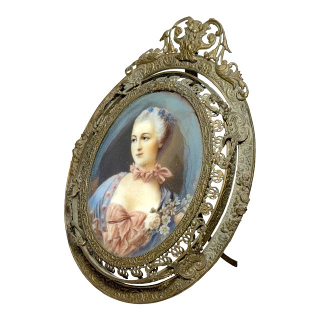 Antique 1800's Original Hand Painted Miniature Victorian Lady Portrait Framed For Sale