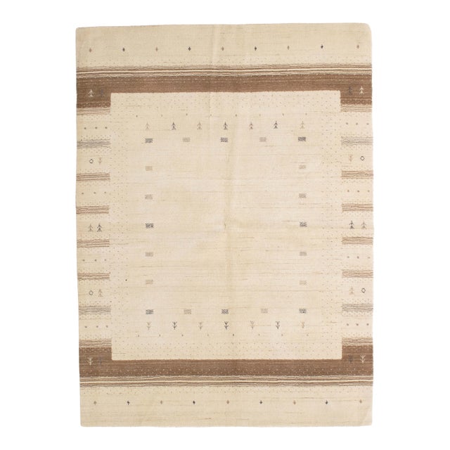 1980s Hand-Knotted Gabbeh Rug With Minimalist Geometric Design 4'9" X 6'7" For Sale