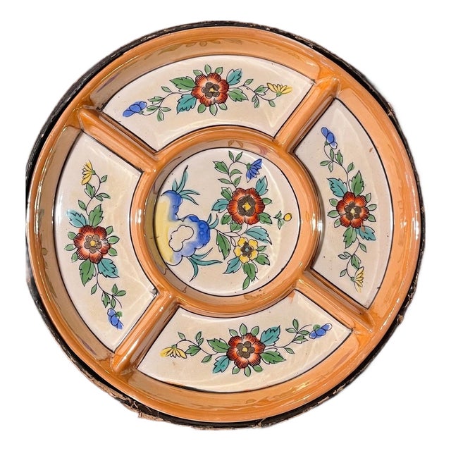 Vintage Takito TT Japan Porcelain Divided Serving Tray Lacquer Box 10.5" For Sale