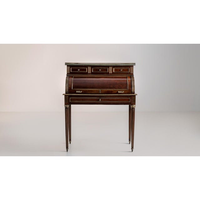 19th Century Louis XVI Cylinder Desk With Marble Top & Brass Accents For Sale - Image 15 of 15
