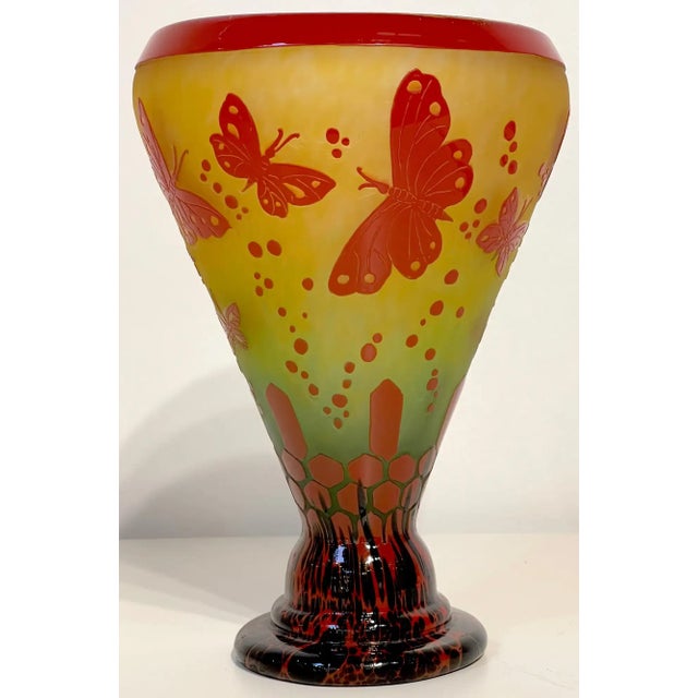 Yellow Early 20th Century Le Verre Francais 'Papillons' French Cameo Art Glass Vase For Sale - Image 8 of 11