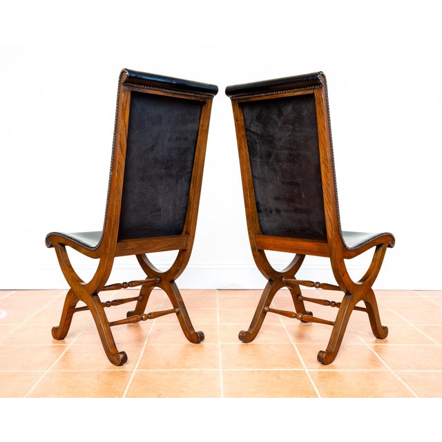 Mid-Century Spanish Oak and Black Leather Dining Chairs by Pierre Lottier for Valmazan, 1960s, Set of 6 For Sale - Image 14 of 18