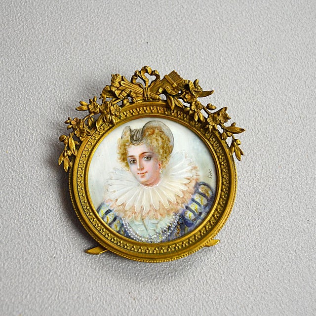 Luc, Miniature Portrait of a Lady in Elizabethan Costume, 1800s, Painting, Framed For Sale - Image 13 of 15
