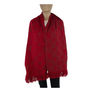 Louis Vuitton Red Thick Wool & Silk Scarf For Sale