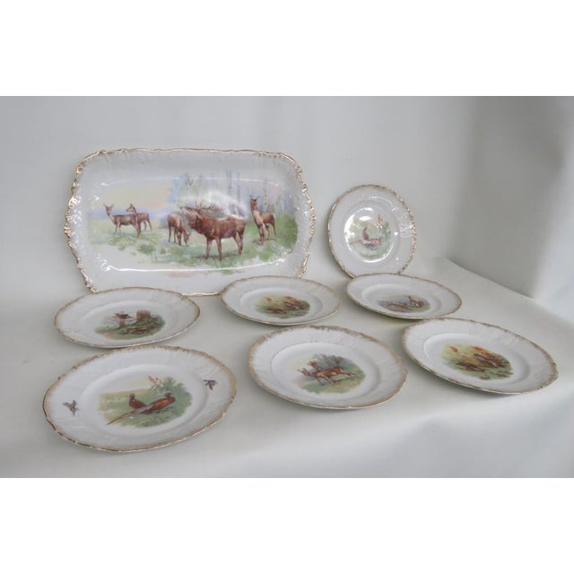 Late 19th Century Joseph Schachtel Porcelain Wildlife Game Set 8pc With 7 Plates 1 Platter For Sale - Image 4 of 18