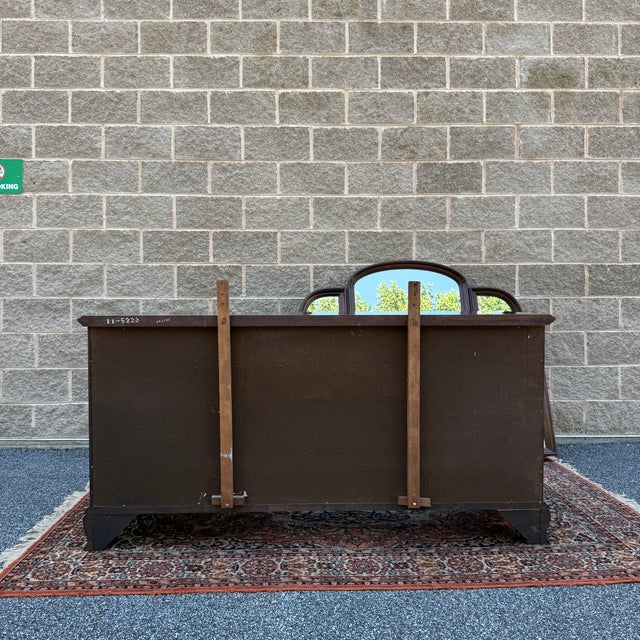 1980s Ethan Allen Georgian Court Solid Cherry 8 Drawer Low Dresser & Trifold Mirror (11-5223) For Sale - Image 15 of 18