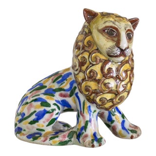 Polychrome Hand Painted Ceramic Persian Lion For Sale
