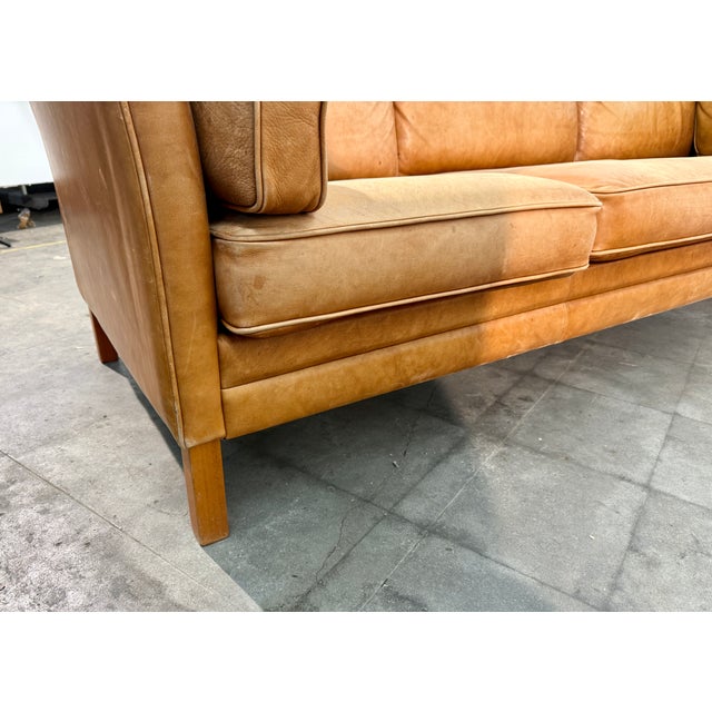 Pair of Three-Seat Leather Sofas in Original Leather, by Mogens Hansen For Sale In Los Angeles - Image 6 of 11