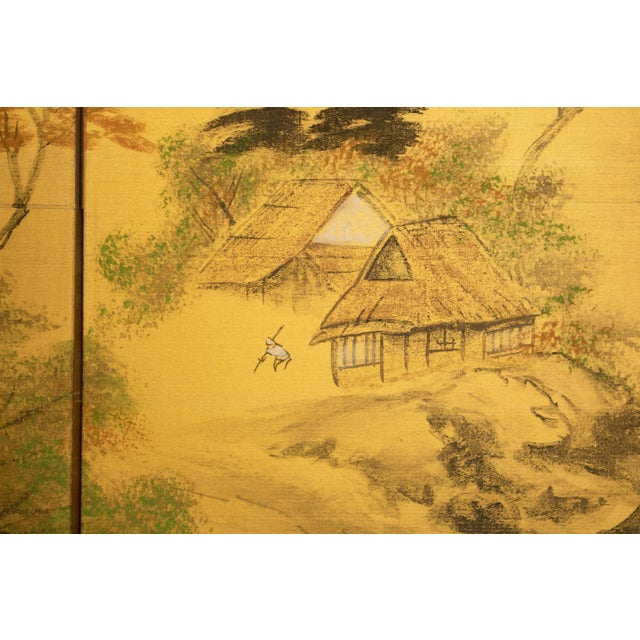 1960s Shōwa Era Japanese 3-Panel Byobu Screen "Landscape With Mountain and Trees" For Sale - Image 4 of 14