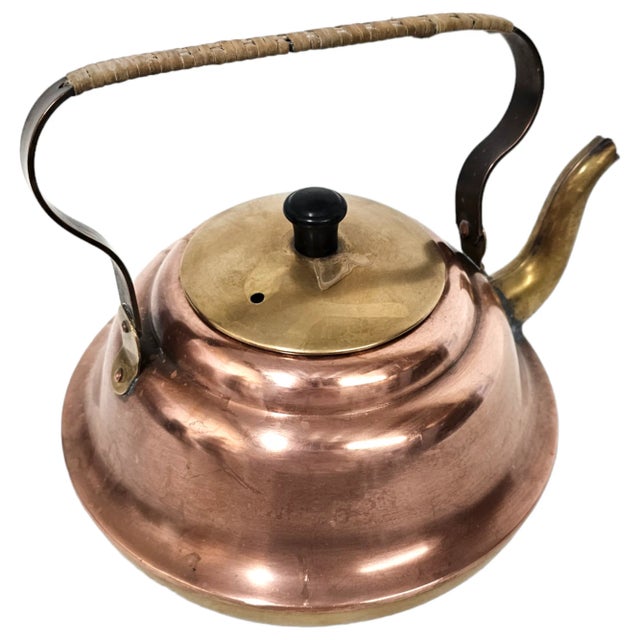 Mid-Century Modern Vintage Dutch Copper Tea Kettle With Brass Lid and Wrapped Handle, 7.5" For Sale - Image 3 of 8
