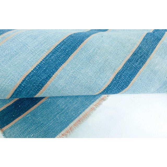 Doris Leslie Blau Vintage Indian Dhurrie Striped Blue Rug For Sale In New York - Image 6 of 7