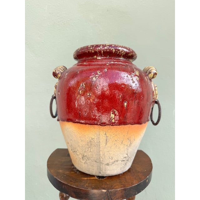 Ceramic Vintage Terracotta Lion-Head Handles Vessel / Urn — Italian Mediterranean Style For Sale - Image 7 of 9