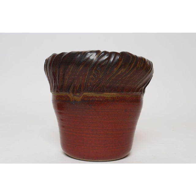 Vintage Red, Ochre and Slate Studio Ceramic Planter With Plate by Deanna Nichols For Sale In New York - Image 6 of 18